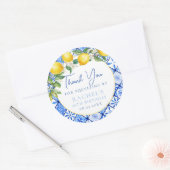 Sticker Rond Citrons italien Carreaux bleu Merci d'anniversaire (Enveloppe)