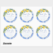 Sticker Rond Citrons italien Carreaux bleu Merci d'anniversaire (Feuille)