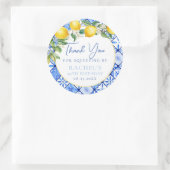 Sticker Rond Citrons italien Carreaux bleu Merci d'anniversaire (Sac)