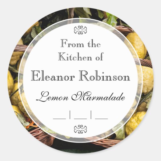 Sticker Rond Citrons italiens élégants dans un panier (Devant)