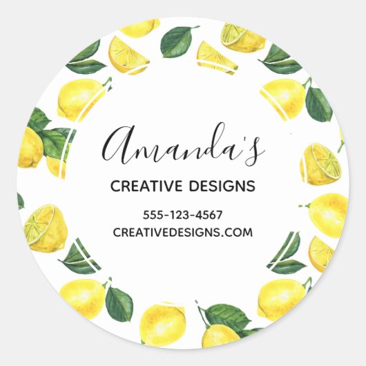 Sticker Rond Citrons jaunes Aquarelle Fruit Motif (Devant)