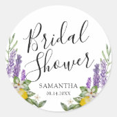 Sticker Rond Citrons rustiques & Lavande Fête des mariées Favor (Devant)