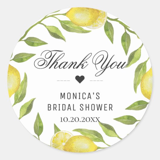 Sticker Rond Citrons Verdure Fleur Monogramme Nom (Devant)