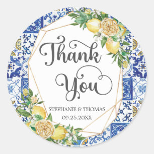 Sticker Rond Citrons vert méditerranéen mosaïque tuiles Mariage