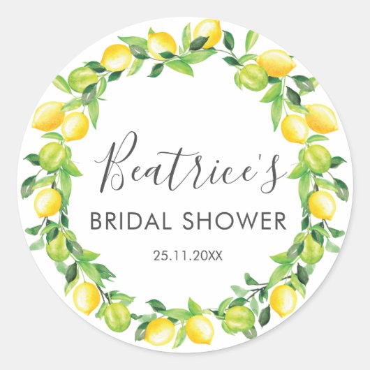 Sticker Rond Citrons Wreath Fête des mariées Merci Favoriser (Devant)