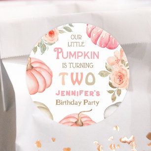 Sticker Rond Citrouille 2e anniversaire Bold Rose Girl Floral P