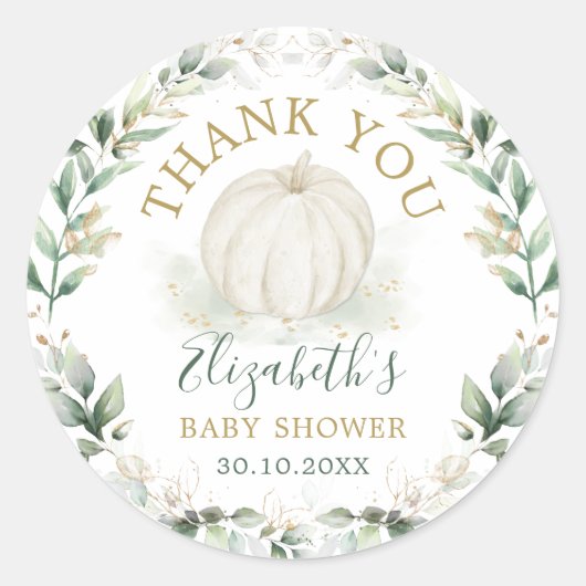 Sticker Rond Citrouille à automne doux verdure Baby shower de c (Devant)