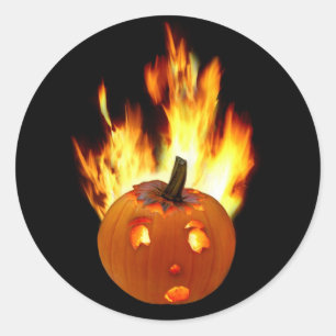 Sticker Rond Citrouille à flammes