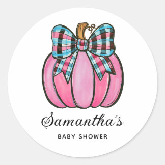Sticker Rond Citrouille à ruban coquette rose et aqua pour Baby