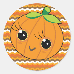 Sticker Rond 🎃 citrouille adorable avec zags zig dans un arriè