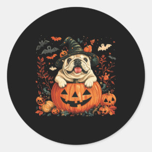 Sticker Rond Citrouille anglais Buldog Halloween Hommes d'actio