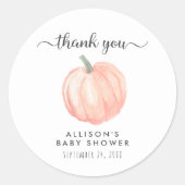Sticker Rond Citrouille Aquarelle Baby shower orange Merci (Devant)