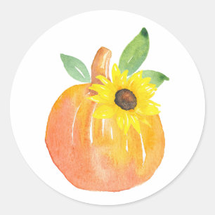 Sticker Rond Citrouille aquarelle et tournesol