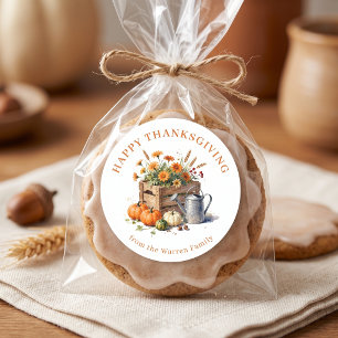 Sticker Rond Citrouille aquarelle rustique faveur de Thanksgivi