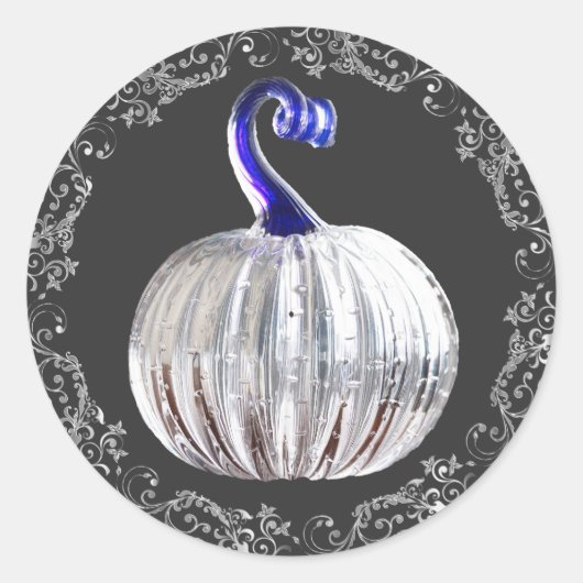 Sticker Rond Citrouille argent verre bleu automne élégant (Devant)