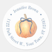 Sticker Rond Citrouille Automne Avec Baby shower Bow Adresse de (Devant)