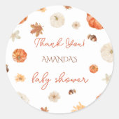 Sticker Rond Citrouille Automne Baby shower d'automne merci (Devant)