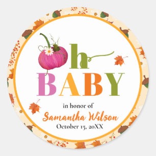 Sticker Rond Citrouille automne Baby shower fille rose