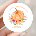 Sticker Rond Citrouille automne Baby shower Floral Merci<br><div class="desc">Citrouille Automne Merci De Baby shower Floral Pour Sticker Rond Classique</div>