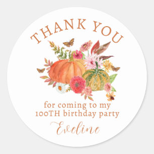 Sticker Rond Citrouille Automne Fleur sauvage Floral 100e anniv