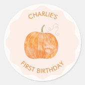 Sticker Rond Citrouille Automne Personnalisé Premier 1er annive (Devant)