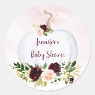 Sticker Rond Citrouille automne Pink Gold Burgundy Baby shower