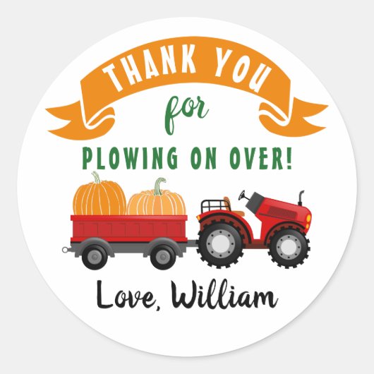 Sticker Rond Citrouille Automne Tracteur Automne Anniversaire M (Devant)