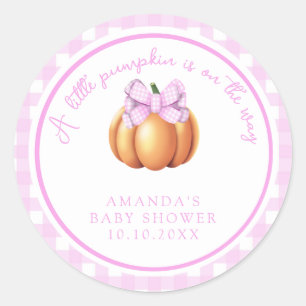 Sticker Rond Citrouille avec arc rose en baby shower de cage