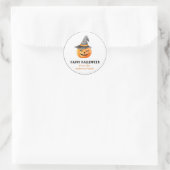 Sticker Rond Citrouille avec casquette sorcier Halloween (Sac)