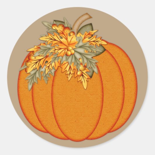 Sticker Rond Citrouille avec feuilles d'automne orange (Devant)