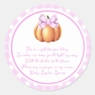 Sticker Rond Citrouille avec noeud rose dans une cage Bougie de