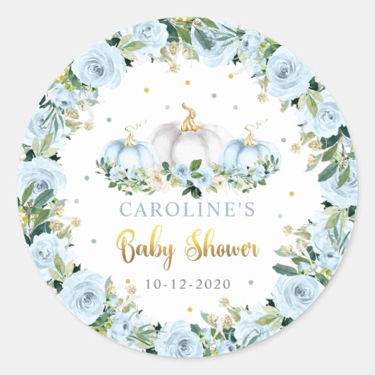 Sticker Rond Citrouille Baby shower Boy Fall Blue Citrouille Fa (Devant)