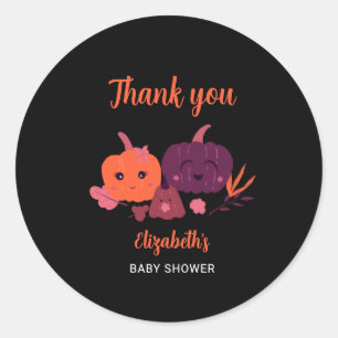 Sticker Rond Citrouille Baby shower mignon Halloween noir