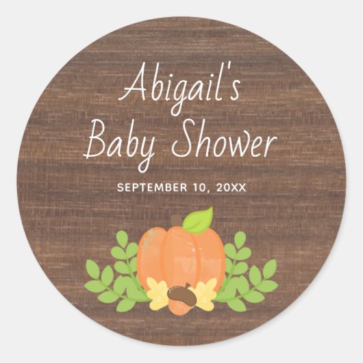 Sticker Rond Citrouille | Baby shower rustique neutre entre les (Devant)