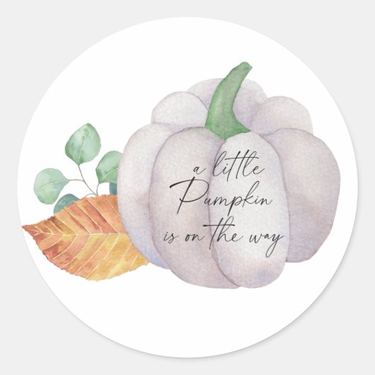 Sticker Rond Citrouille blanc automne, Little citrouille est en (Devant)