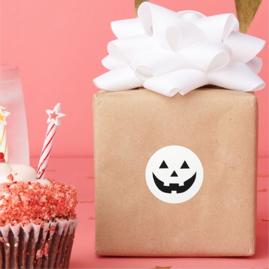 Sticker Rond Citrouille blanc mignon Jack-o'-lantern drôle Hall (Fête)