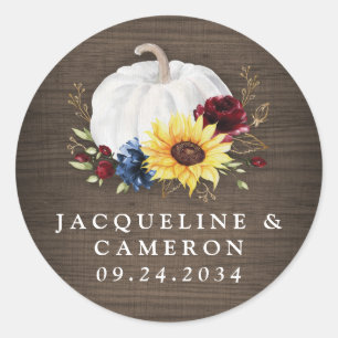 Sticker Rond Citrouille blanc Tournesol Rose Mariage de automne