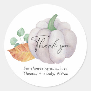 Sticker Rond Citrouille blanc verdoyant - Baby shower Merci