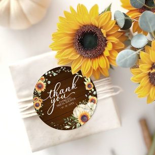 Sticker Rond Citrouille blanche automnale rustique et tournesol