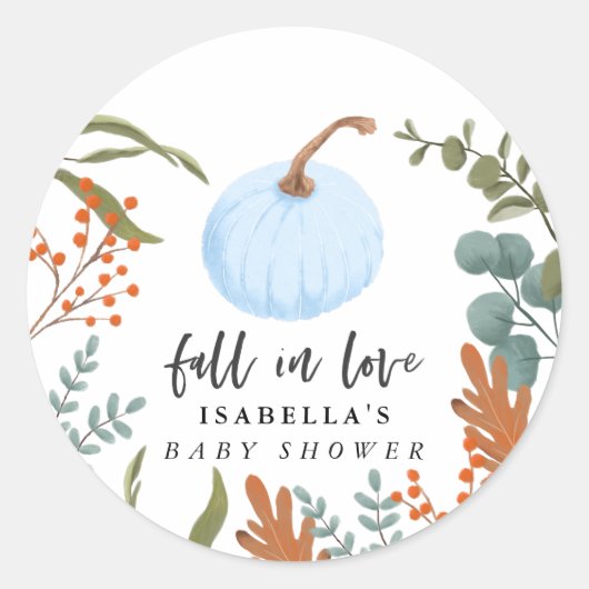 Sticker Rond Citrouille bleu automne Baby shower automne (Devant)