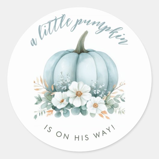 Sticker Rond Citrouille bleu automne Baby shower d'Eucalyptus F (Devant)