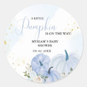 Sticker Rond Citrouille bleu automne Floral Boy Baby shower (Devant)