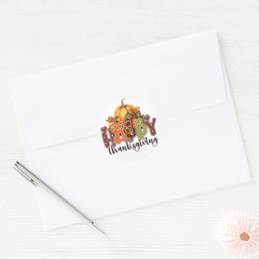 Sticker Rond Citrouille bon thanksgiving (Enveloppe)