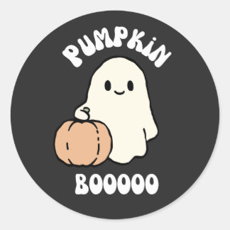 Sticker Rond Citrouille Boo Halloween Fantôme Mignon Épouvantab