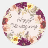 Sticker Rond Citrouille Bourgogne Bon thanksgiving Floral rose (Devant)