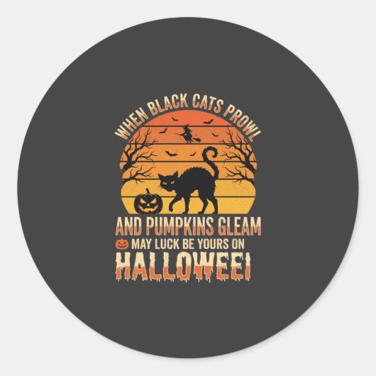 Sticker Rond Citrouille Chat Noir Halloween Dessin Vectoriel (Devant)
