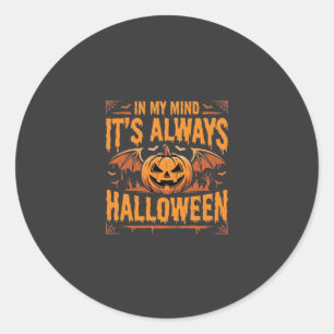 Sticker Rond Citrouille Chauve-Souris Halloween Vecteur Design_