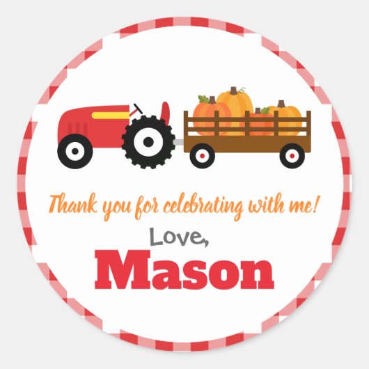 Sticker Rond Citrouille citrouille - Tracteur rouge rond (Devant)