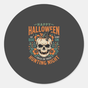 Sticker Rond Citrouille Crâne Halloween Chasse Nuit Design_1