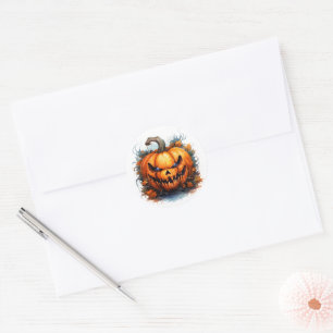 Sticker Rond Citrouille Creepy Jack-O-Lantern